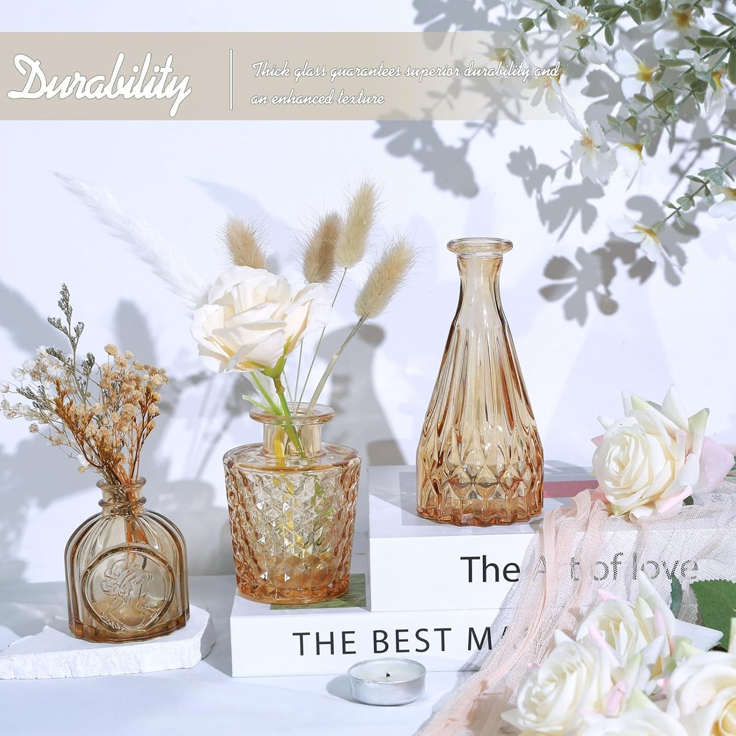 Glass Bud Vase / Amber / Set of 5