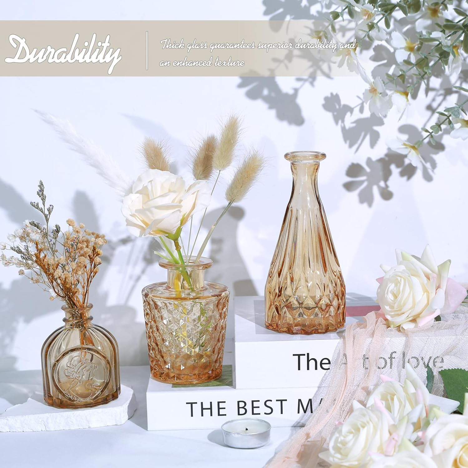 Glass Bud Vase / Amber / Set of 5