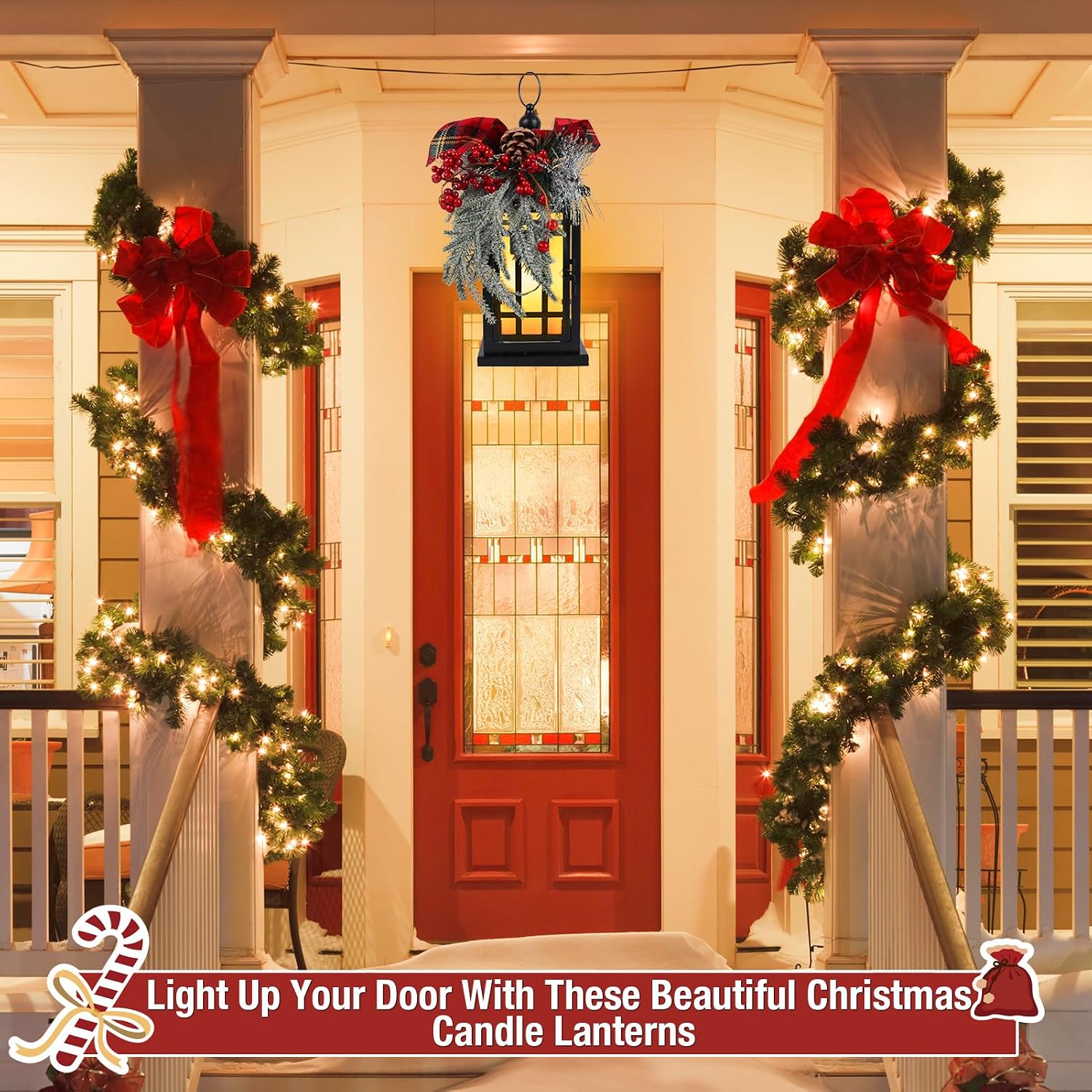 2Packs Christmas Candle Lantern14 Inch, Garden Flashing Candle Light, Decorative Hanging Lantern for Indoor Home Tables