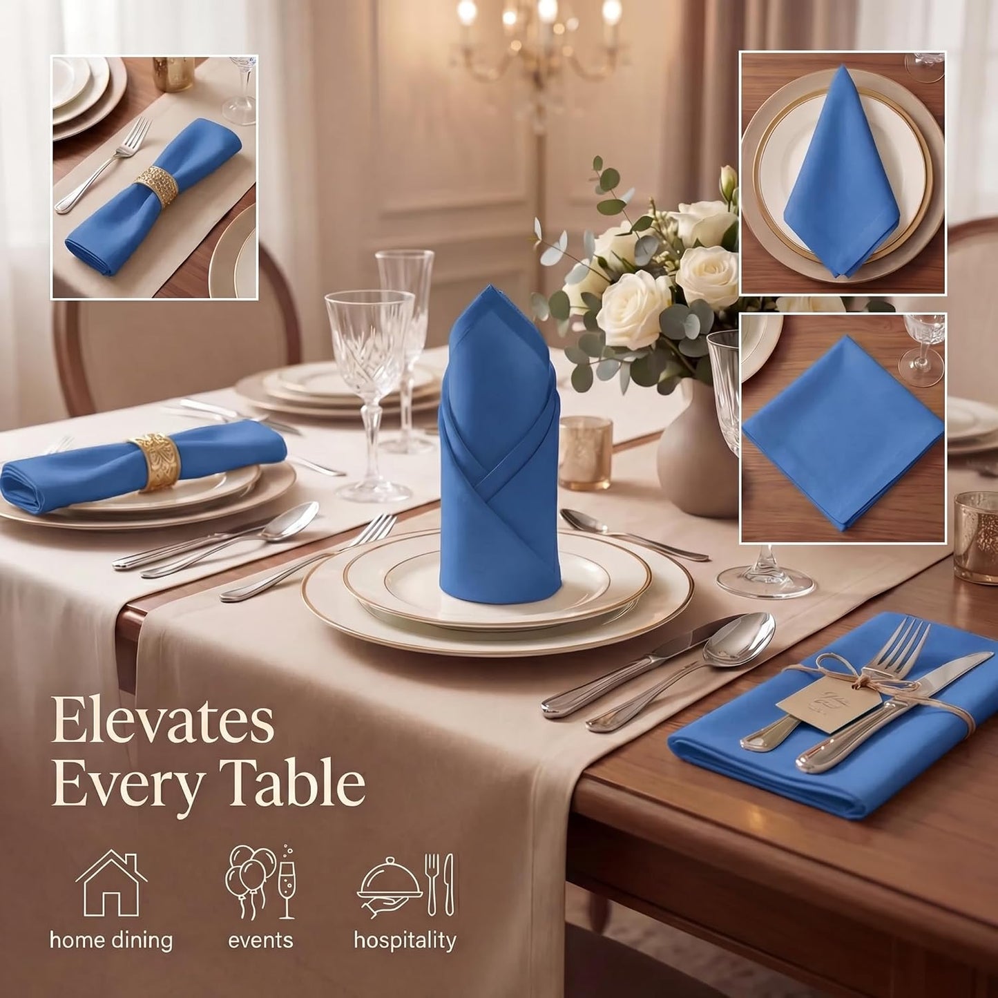 Urban Villa Cloth Napkins Cotton 20x20 (Set of 12) Royal Blue