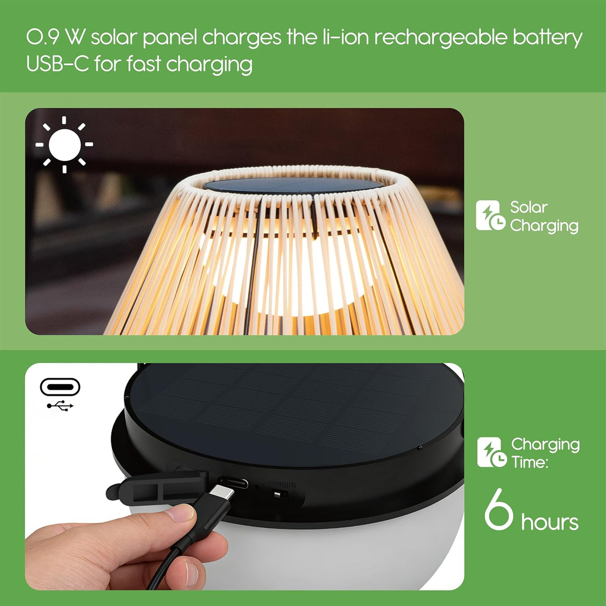 Rattan Solar Table Lamps - 2 Modes, Remote, Dimmable,Warm White,2pk
