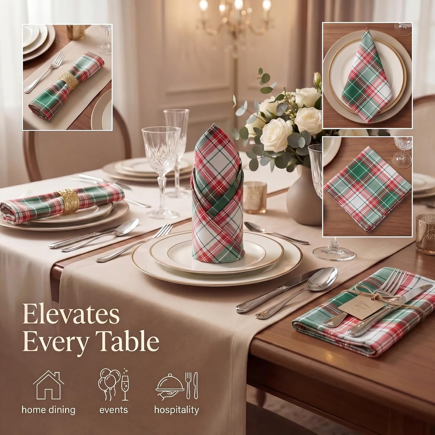 Urban Villa Cloth Napkins Cotton 20x20 (Set of 12) Christ Check