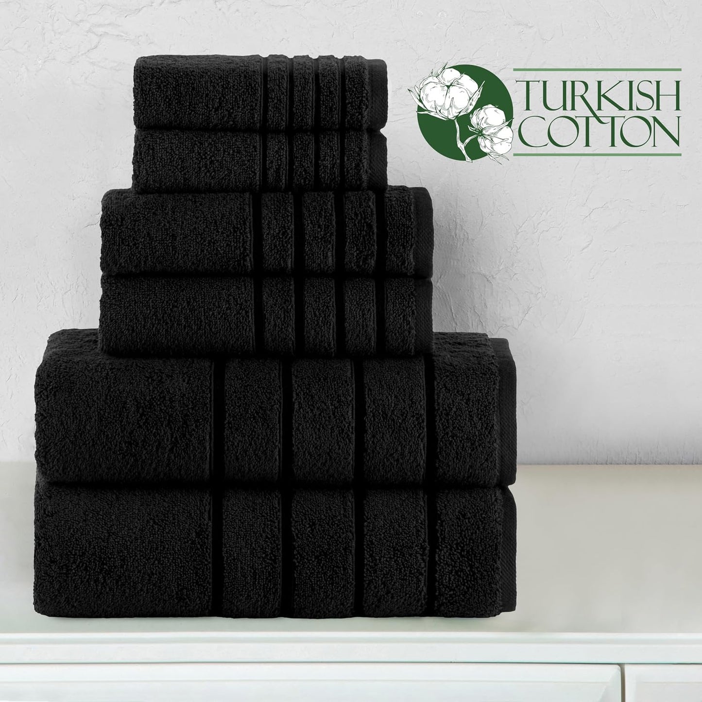 Elegant Comfort 4 Lines Viscose Stripe 6-Piece Premium Towel Set - 100% Turkish Cotton High Absorbent Luxury Bathroom