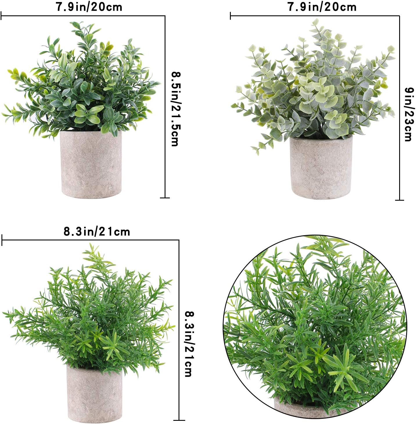 Mini Artificial Potted Plants Faux Eucalyptus Plants Boxwood Rosemary Greenery in Pots / Set of 3