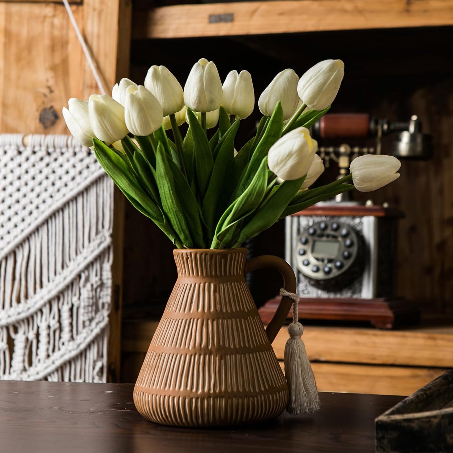 Rustic Farmhouse Vase / Yellow - Tassel