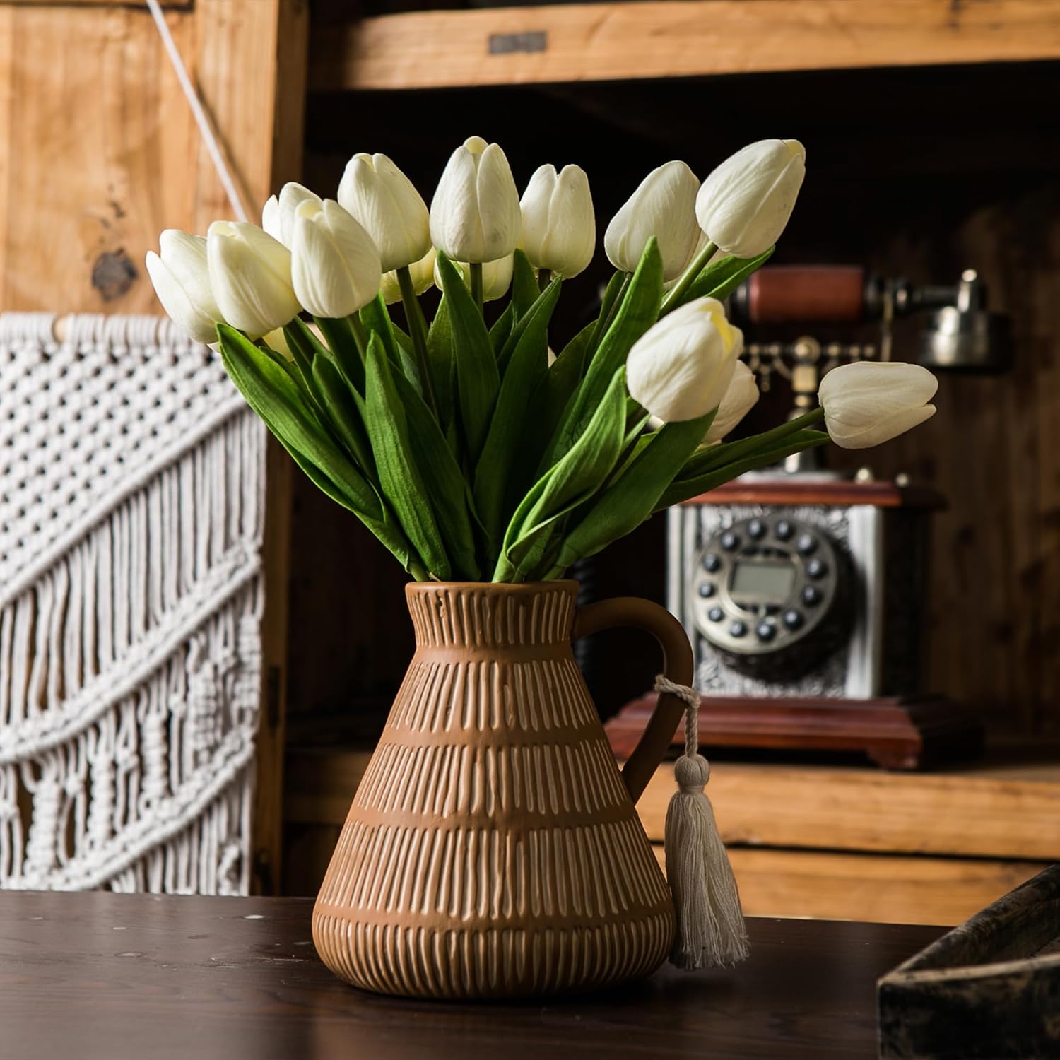 Rustic Farmhouse Vase / Yellow - Tassel