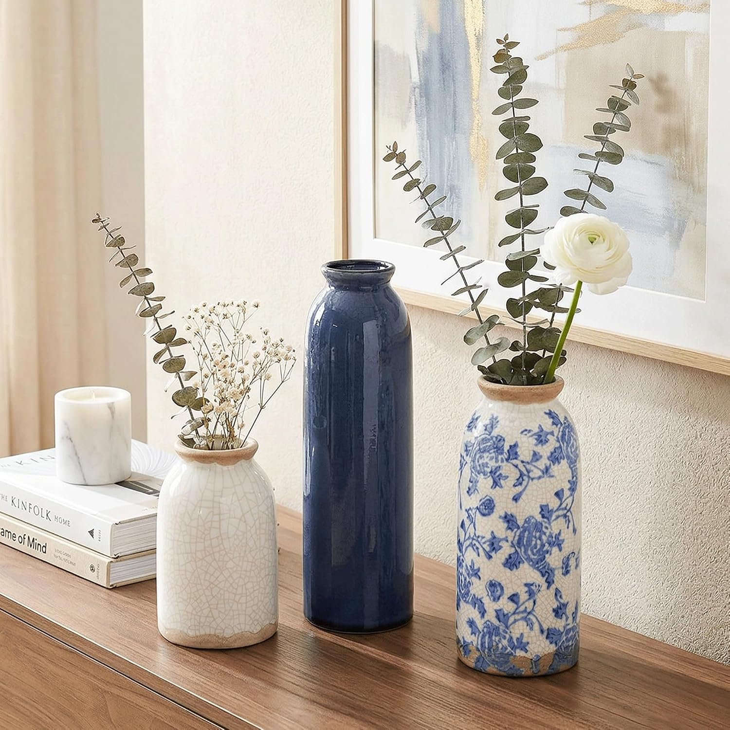 Vintage Ceramic Vase / Vintage- Blue / Set of 3