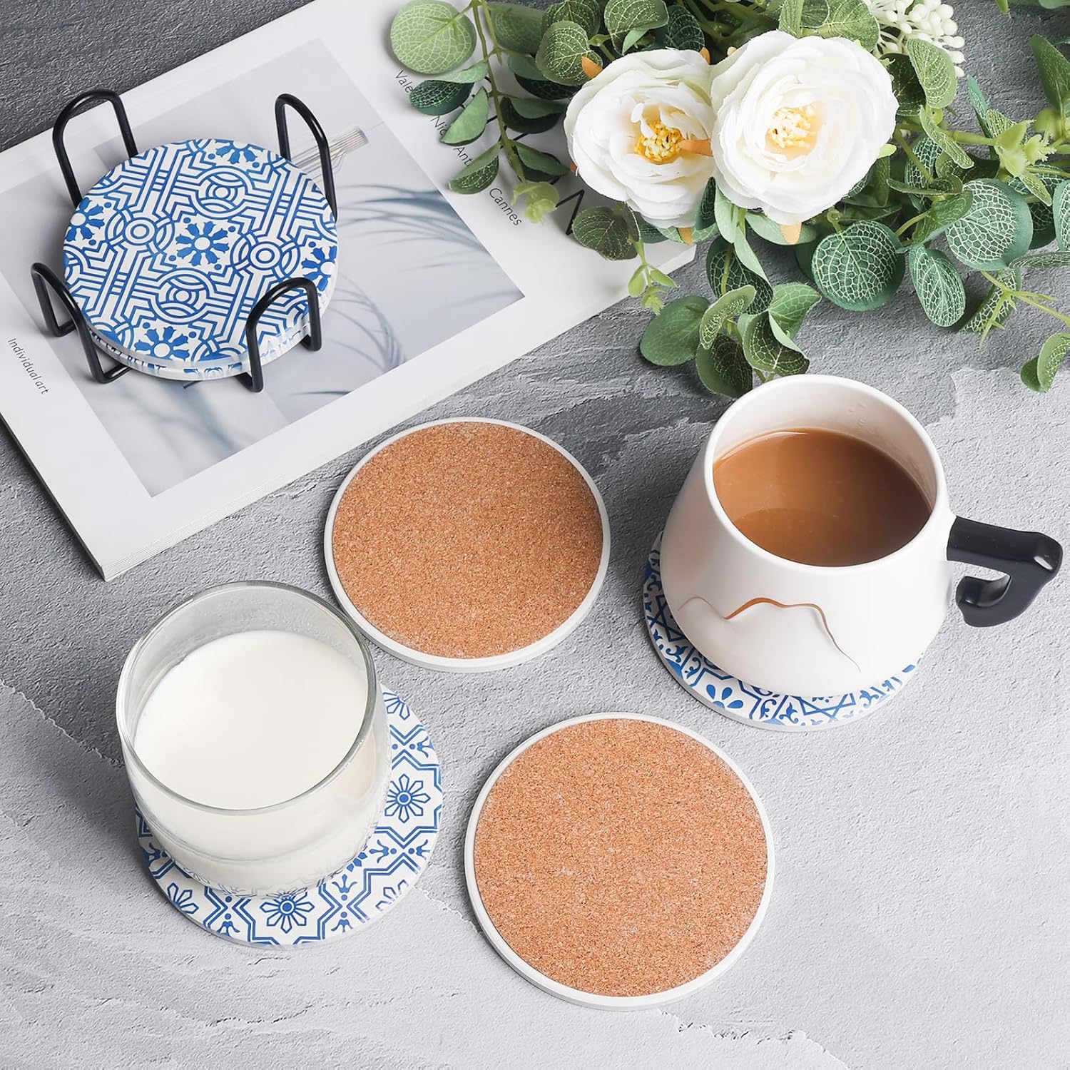 Holder / Blue and White Style Ceramic Drink Coaster / Blue Print