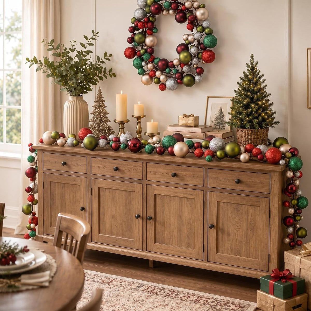 2 Pcs 6 ft Christmas Ball Ornament Garland, Retro | Bauble Bulb Christmas Tree Ball Decoration Shatterproof Ornaments