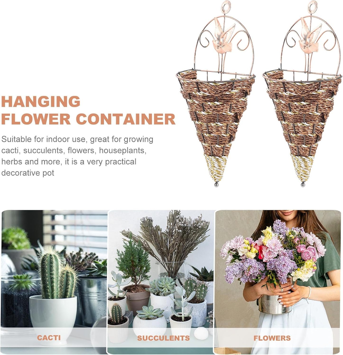 Wall Hanging Flower Pots Rattan Planter Basket Set In Space-Saving / 12.40 x 5.51 x 2.75 / Set of 2