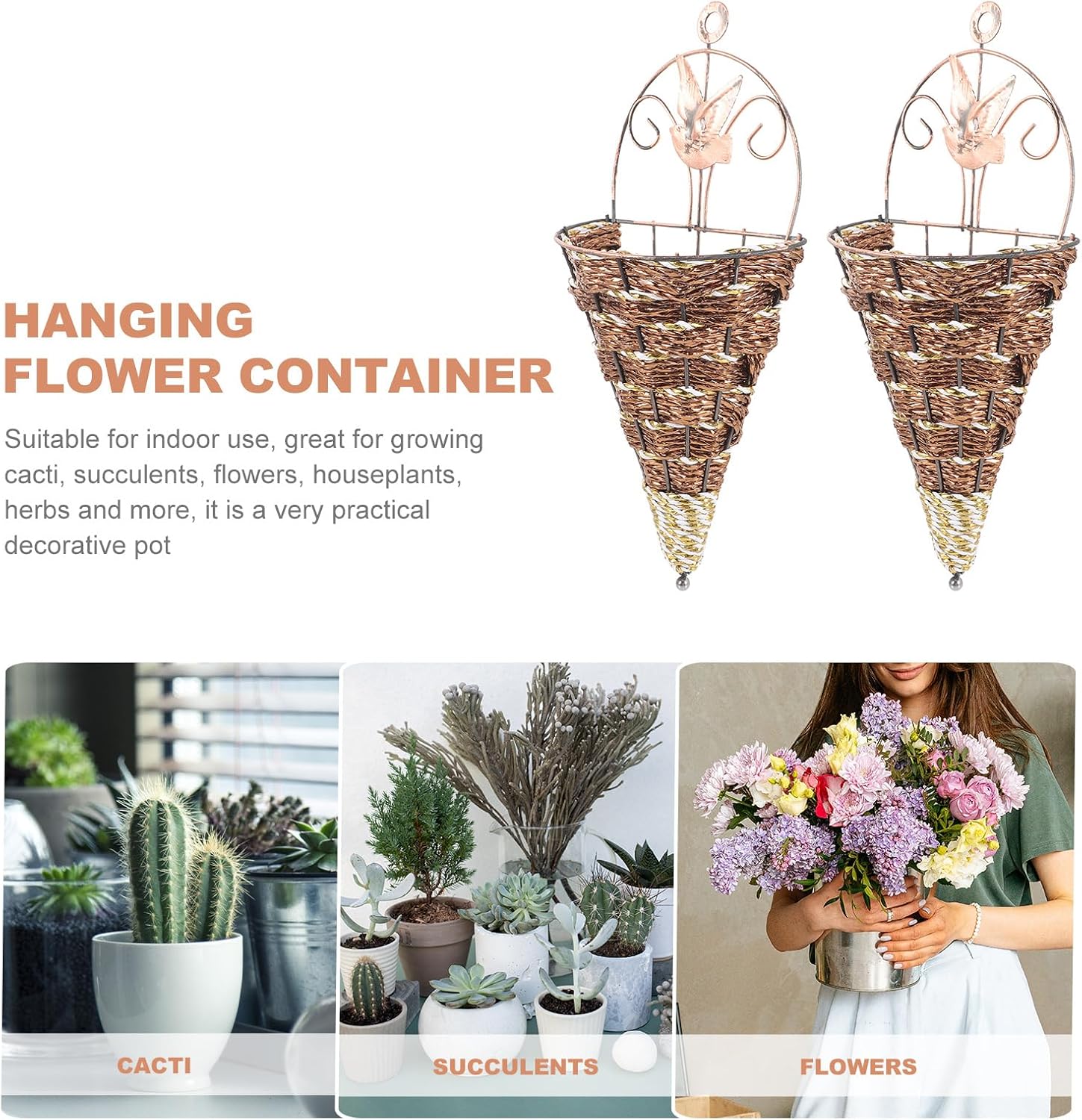 Wall Hanging Flower Pots Rattan Planter Basket Set In Space-Saving / 12.40 x 5.51 x 2.75 / Set of 2