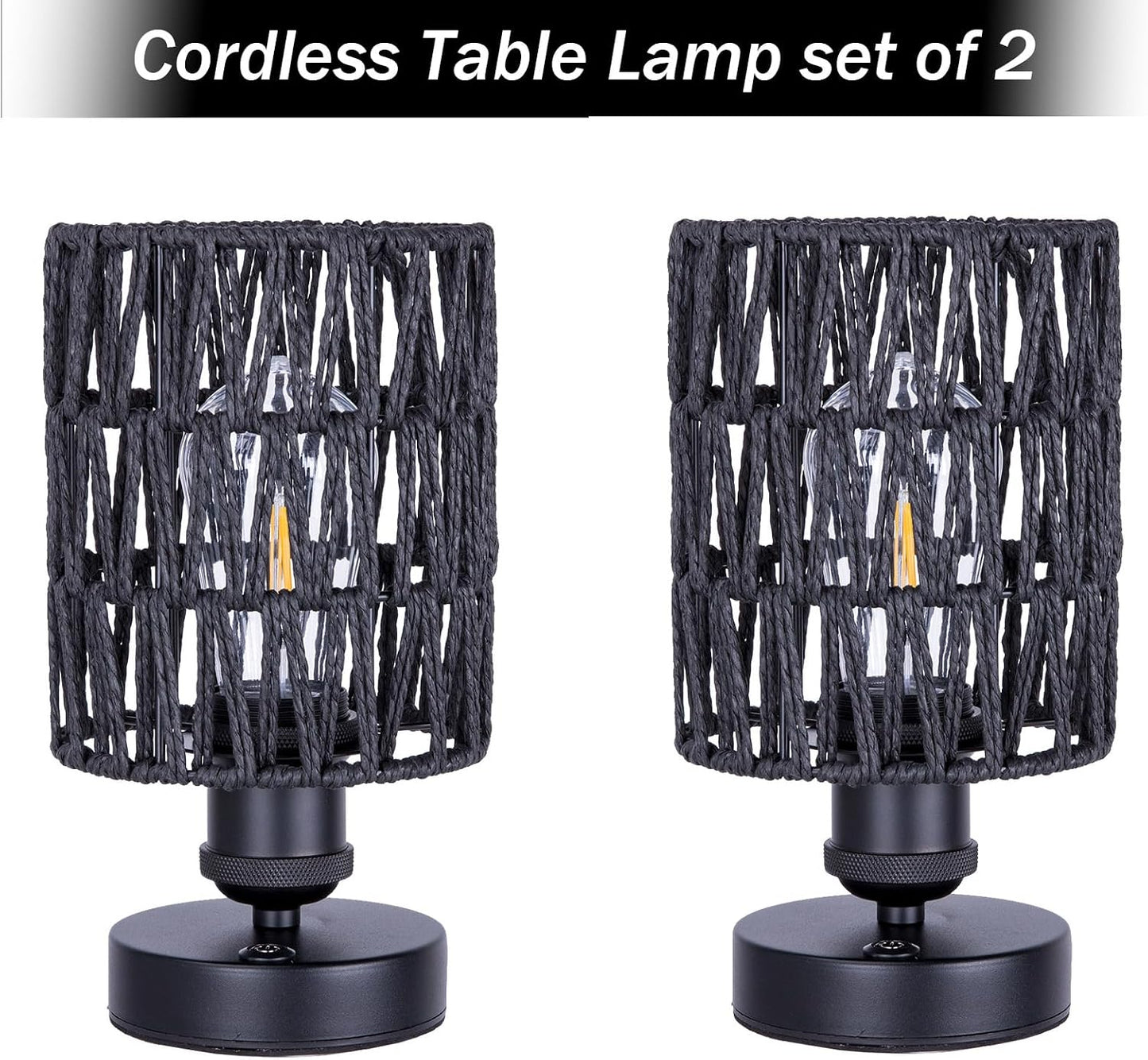 Cordless Rechargeable Outdoor Table Lamps, Battery Operated Table Lamp, Stepless Dimmable for Patio, Living Room, and