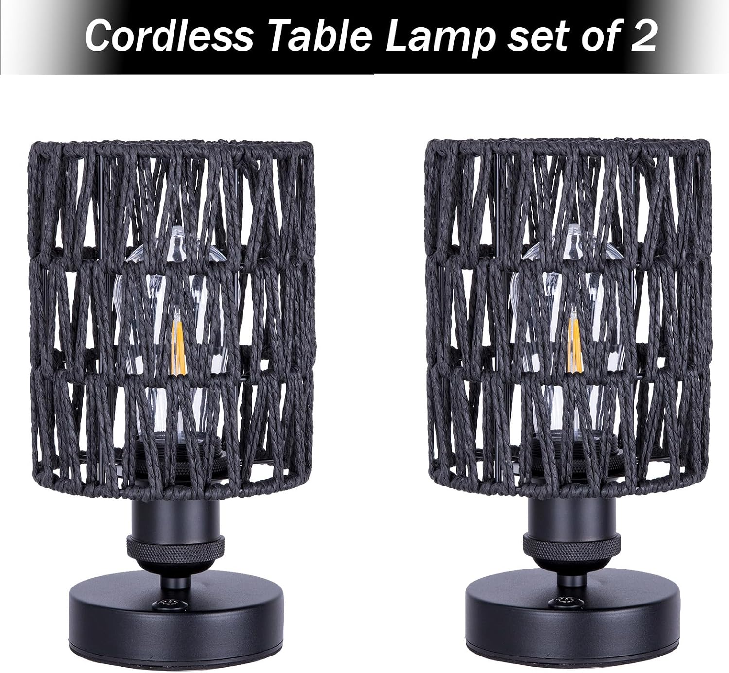 Cordless Rechargeable Outdoor Table Lamps, Battery Operated Table Lamp, Stepless Dimmable for Patio, Living Room, and