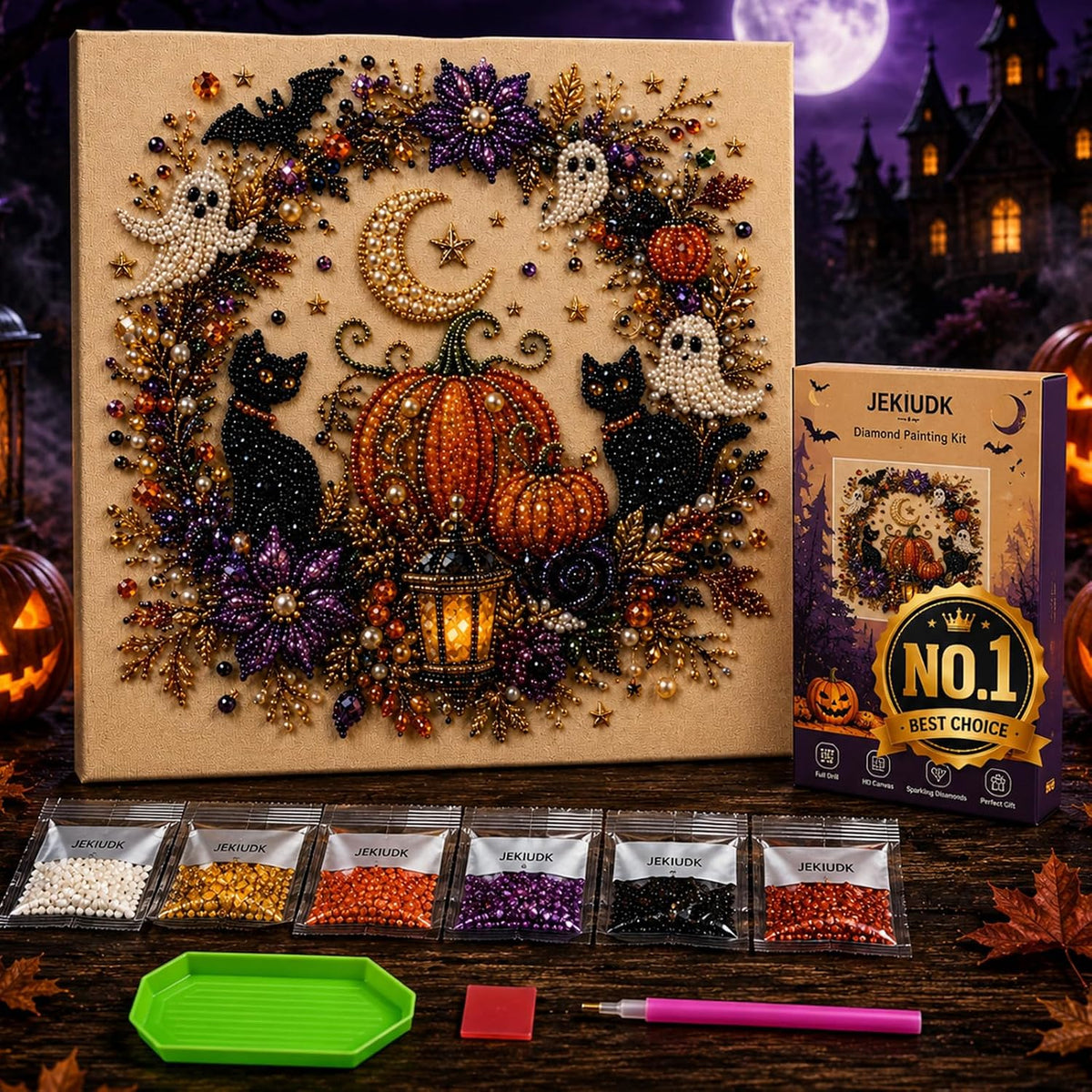 DIY Diamond Art Wooden Door Corner Decoration – Halloween Frame Sign Kit, Creative Wall Art Mosaic Frame Sign for Home Decor & Gifts