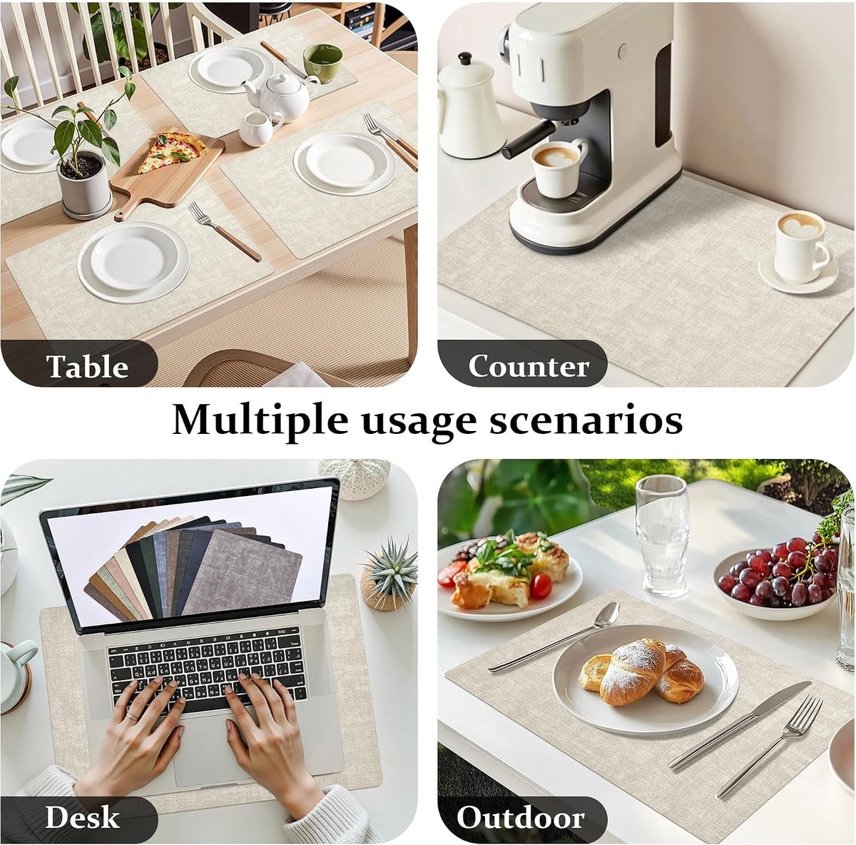 FROMHEART Faux Leather PU Placemats Set of 8 (Beige,11.8" x 17") | Waterproof,Heat/Oil Stain-Resistant Table