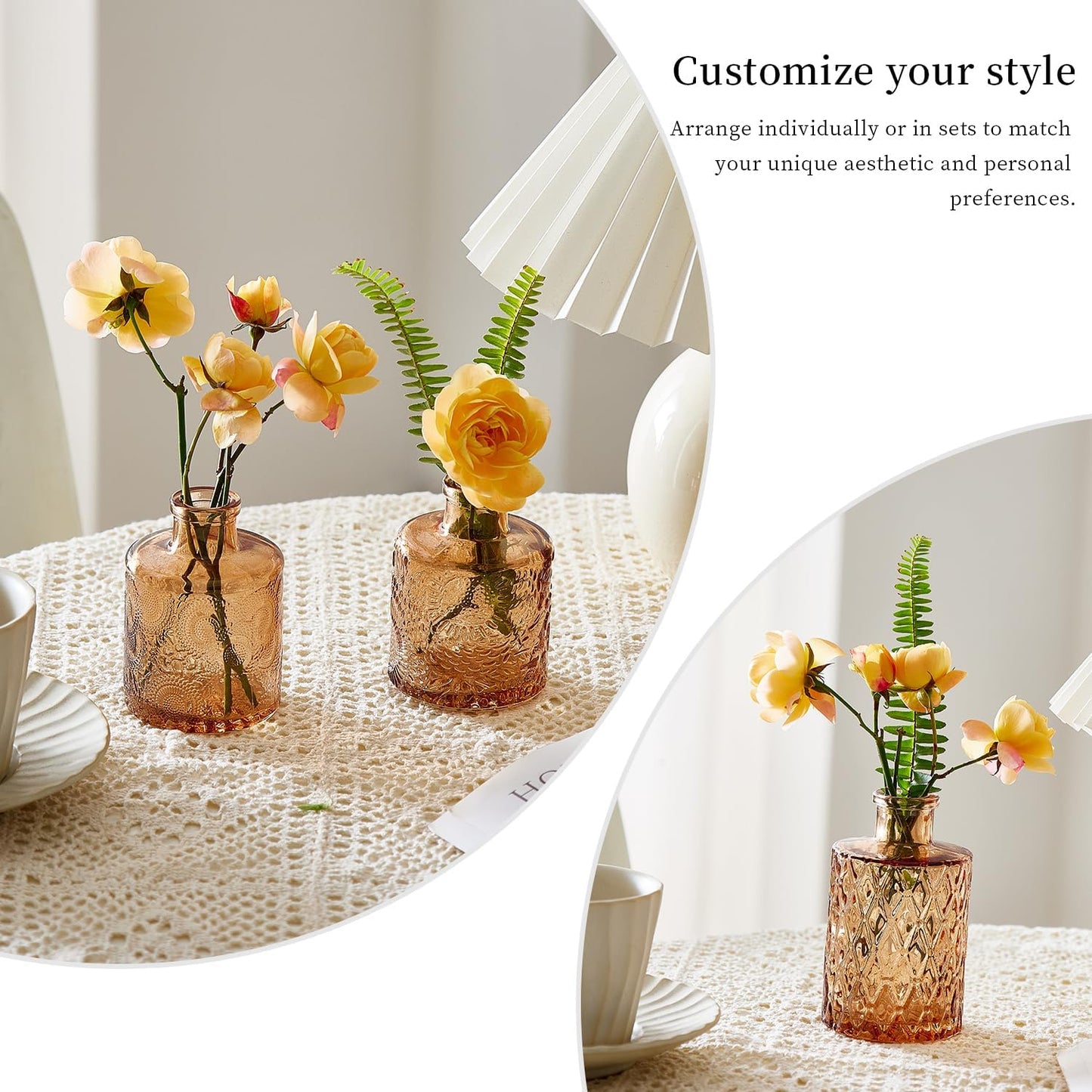 Crystal Vintage Vase Set / Amber / Set of 16