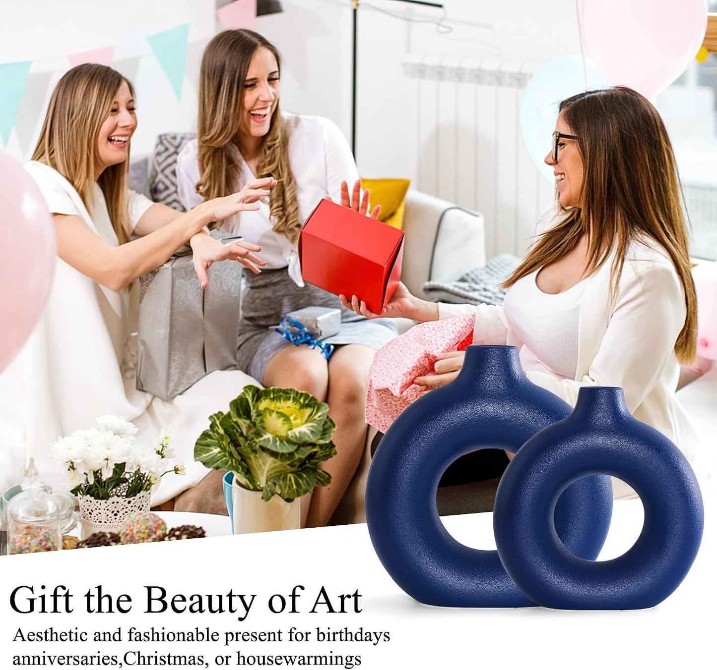 Ceramic Vase / Blue / Donut / Set of 2