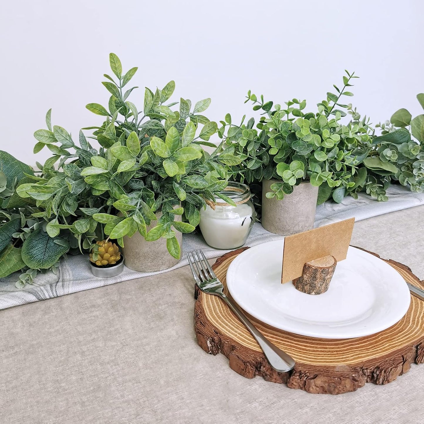 Faux Mini Potted Plants Artificial Eucalyptus Boxwood Plants in Pots Fake Greenery / Set of 2