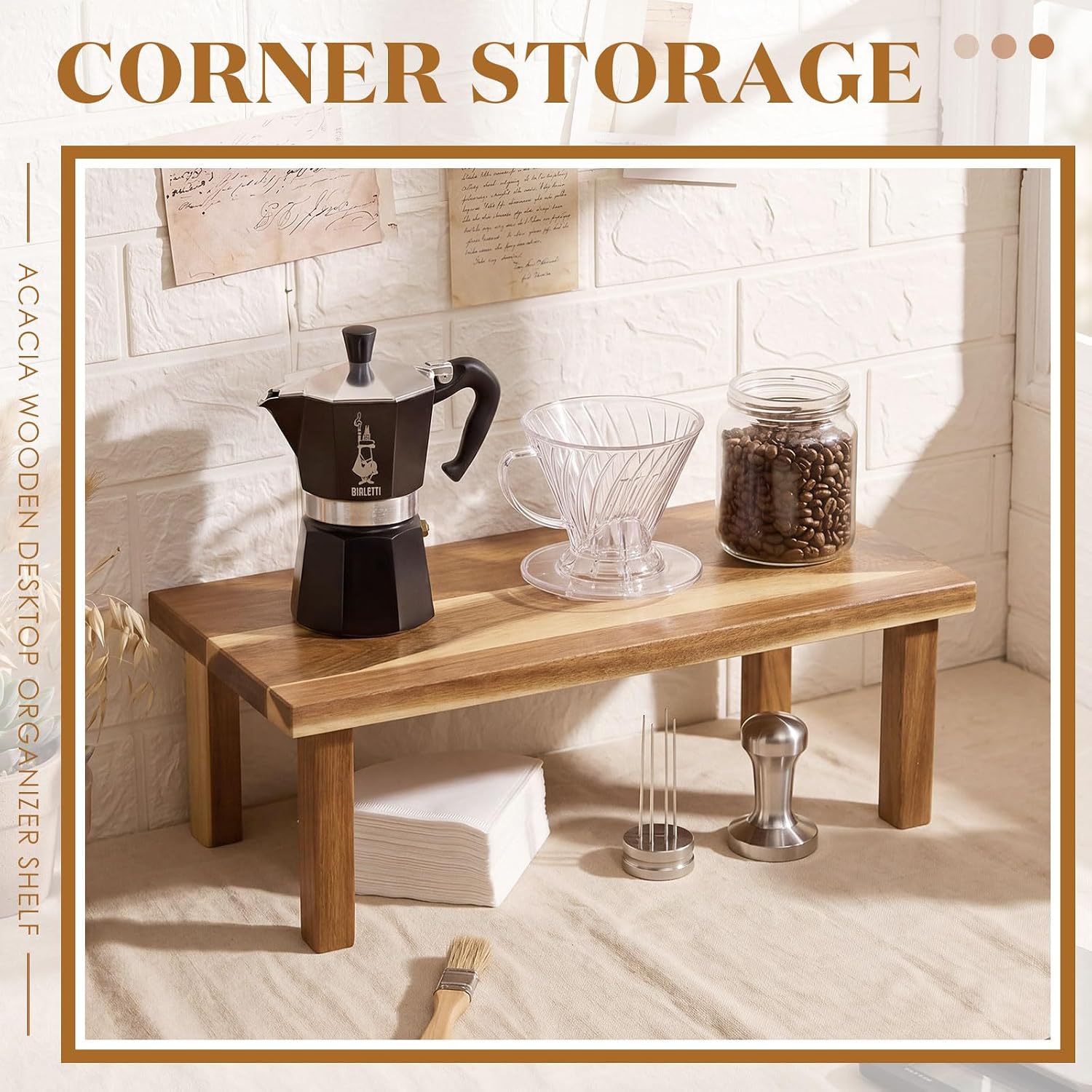 Extra Large Acacia Wooden Riser Wooden Countertop Organizer Display Shelf for Top / 16 x 8 x 6.5