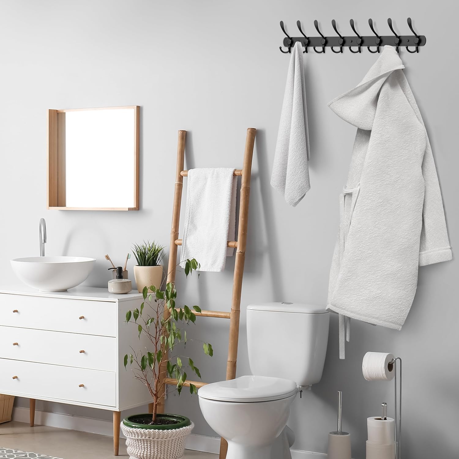 Coat Rack Wall Mount with 8 Tri Hooks – 24 Inch Stainless Steel Coat Hook Rack, Heavy Duty Wall Mounted Organizer for