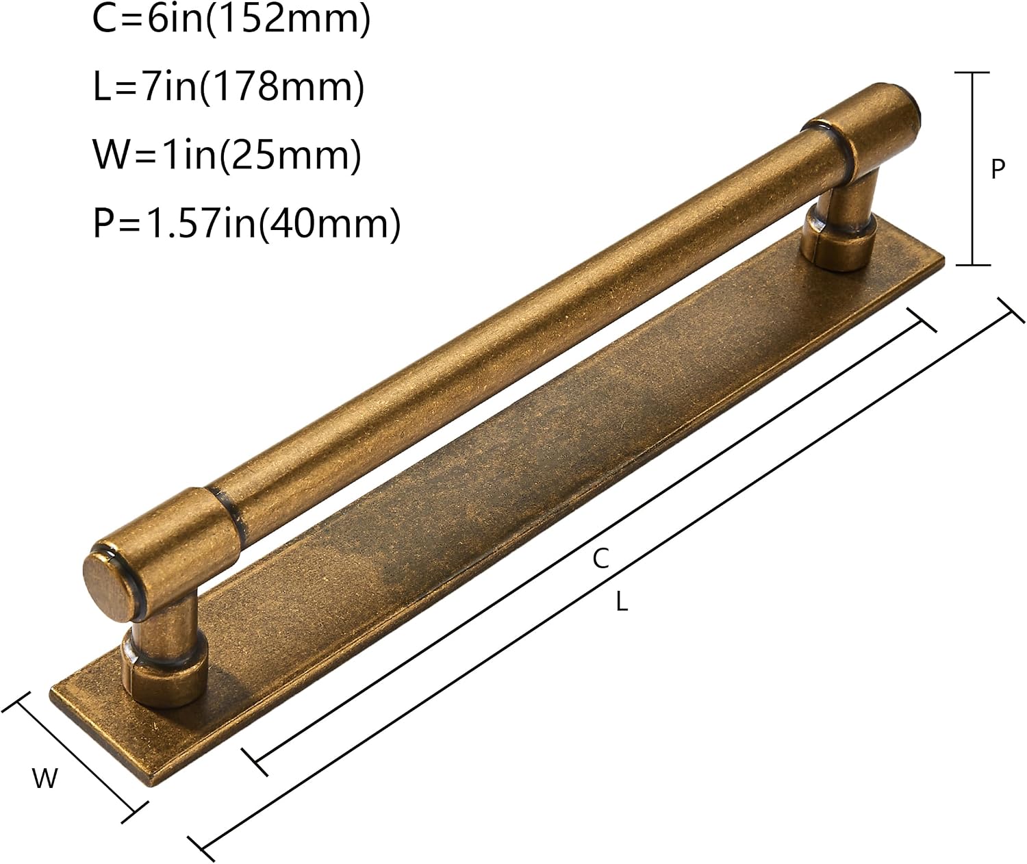 5 Pack 6 Inch（152 mm Center to Center Antique Brass Cabinet Pull Backplate with Base Plate Zinc Solid Vintage Kitchen