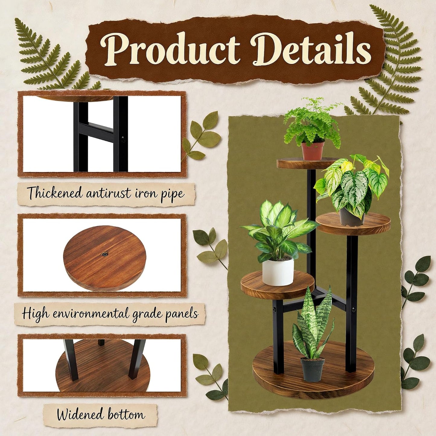 3 Tier Plant Stand Indoor | Metal Wood Plant Stands For Indoor Plants Multiple, Corner Tiered Flower Plants Shelf Stand