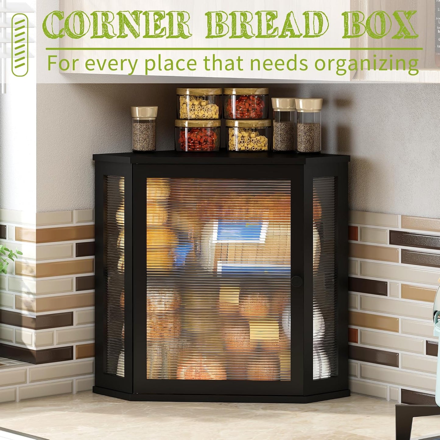 BMOSU Corner Bread Box for Kitchen Countertop Double Layer Bamboo Wooden Bread box Large Capacity Bread Storage