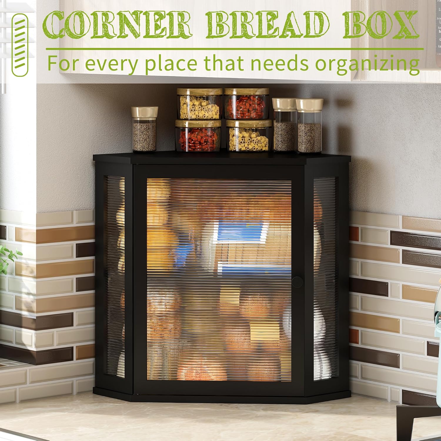 BMOSU Corner Bread Box for Kitchen Countertop Double Layer Bamboo Wooden Bread box Large Capacity Bread Storage
