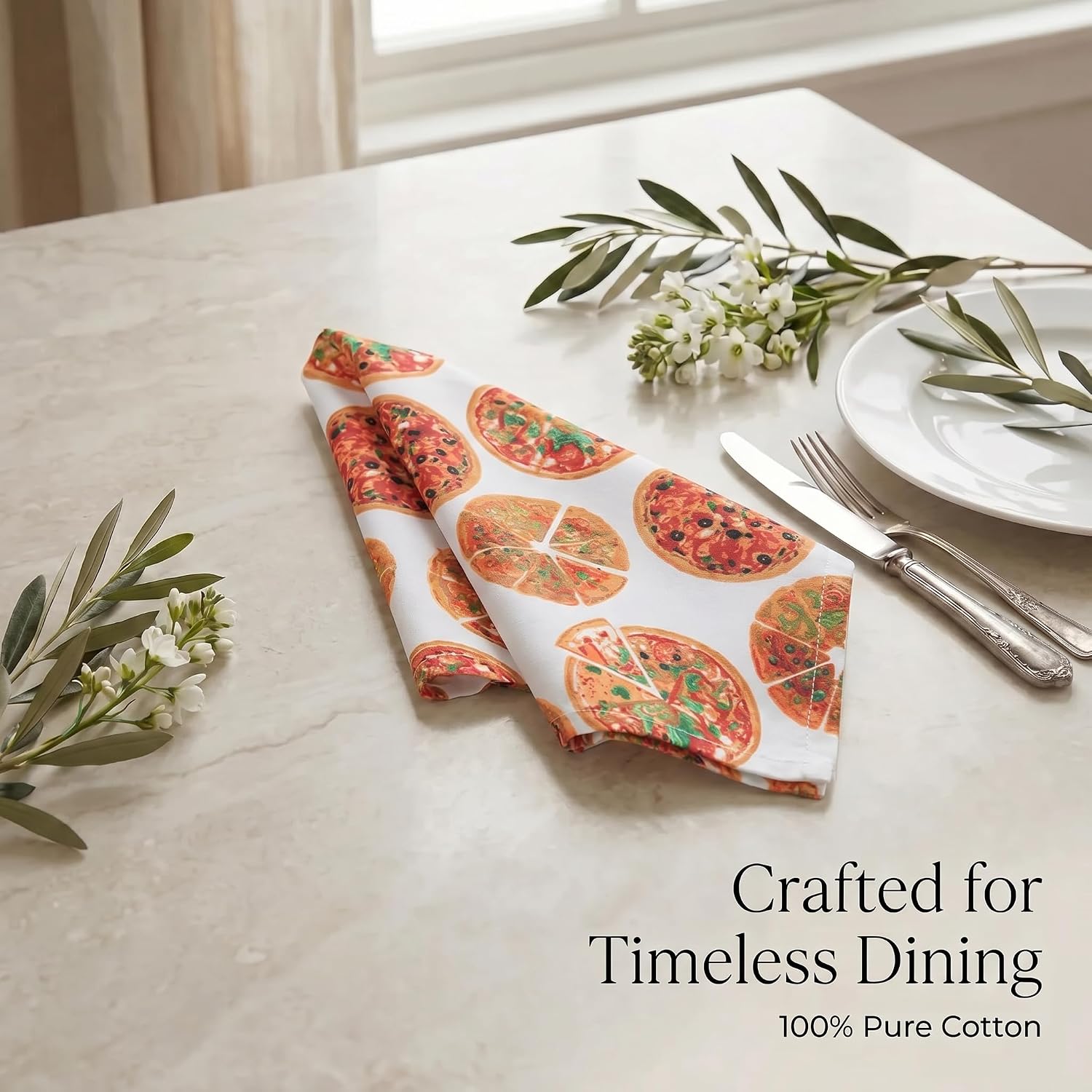 Urban Villa Cloth Napkins Cotton 20x20 (Set of 12) Pizza-Print