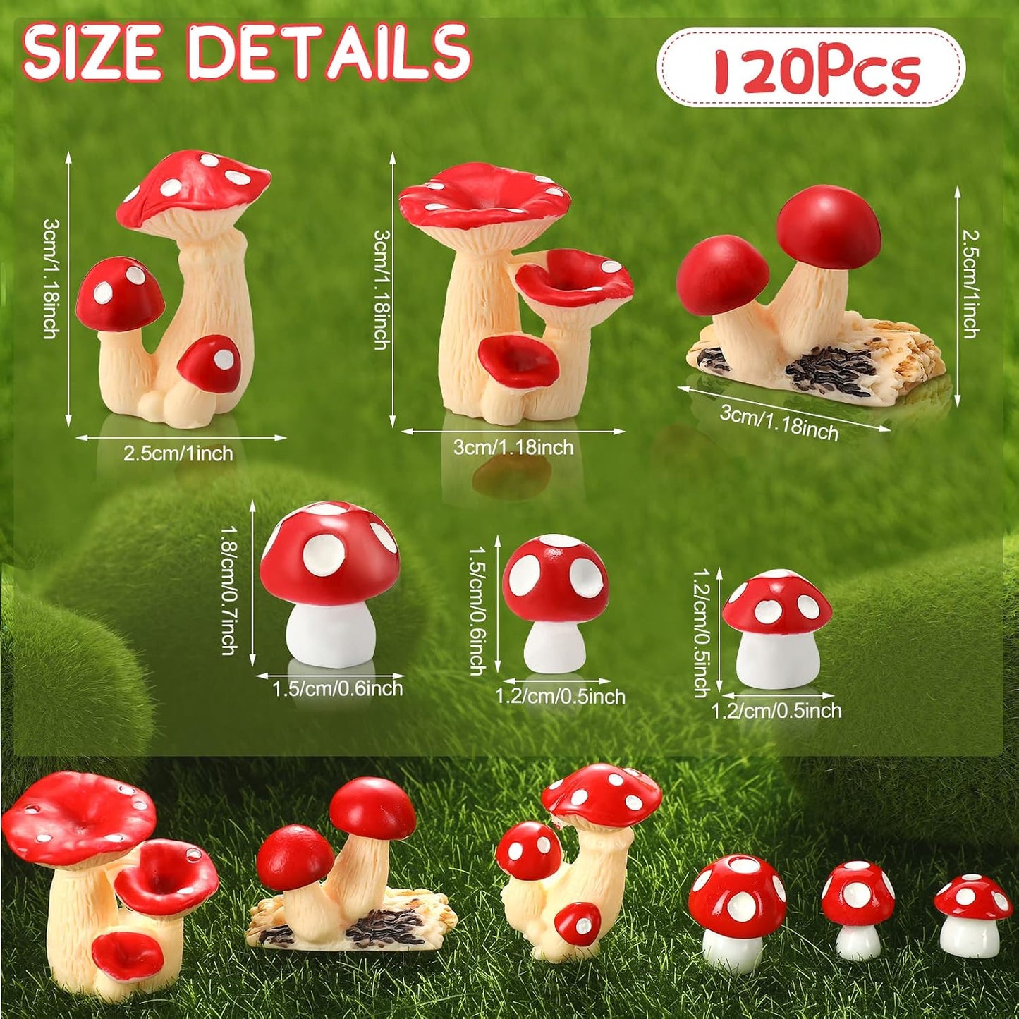 Bulk Tiny Mushrooms Mini Figurines Little Mushroom Indoor Outdoor Decor Garden Mushroom / Set of 120