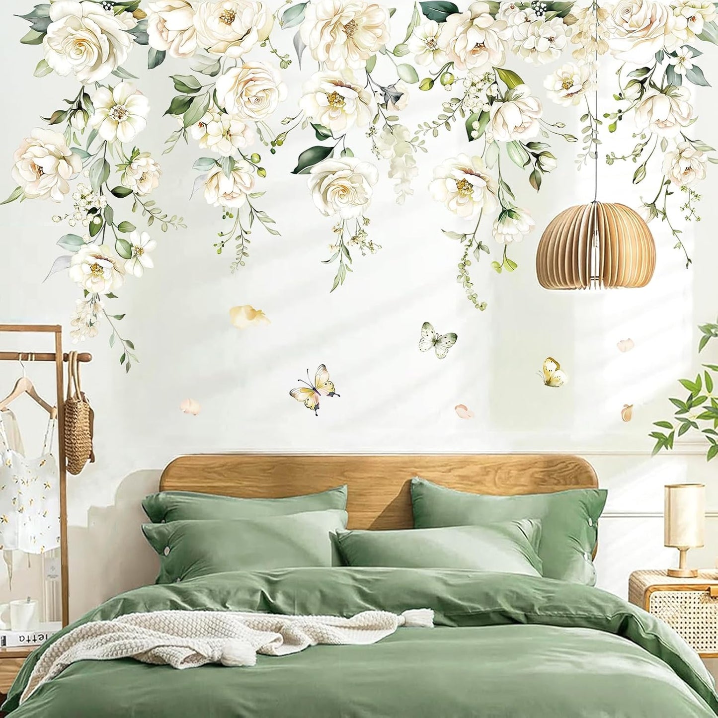 Large Flower Wall Decals Hanging Vine Blossom Floral Wall Stickers Baby Nursery Girls / White