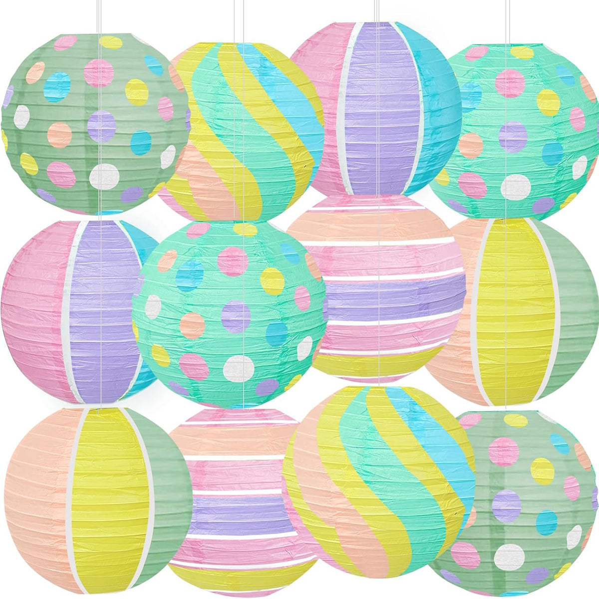 12 Pack Pastel Paper Lanterns for Easter Party Decorations