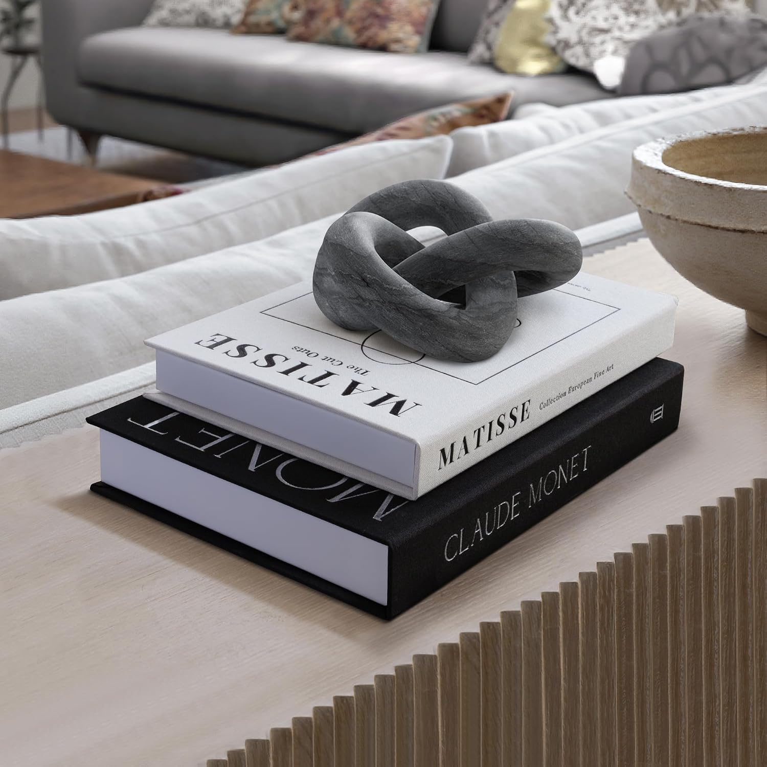 Linen Faux Book / Black&white - Art / 2 Book Set / Set of 2