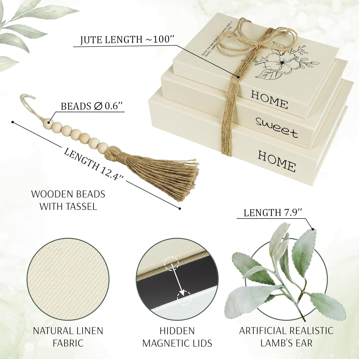 Decorative Storage Book Shaped Boxes Set for Farmhouse Modern Rustic Home Decor / Light Coffee