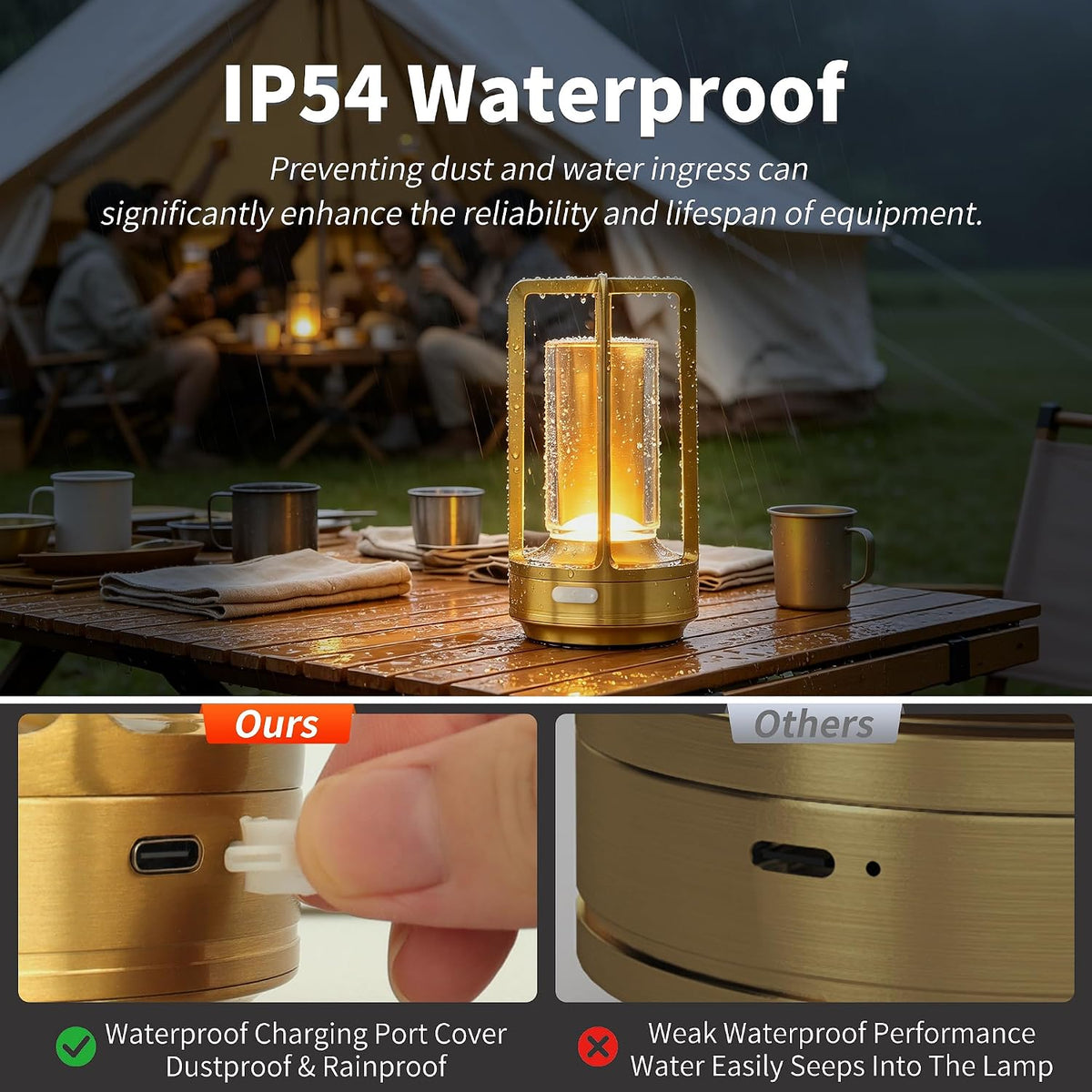 Crystal Lantern Light Outdoor Rechargeable Cordless Set of 2 Table Lamp, Touch Dimmable Battery Operated Table Light