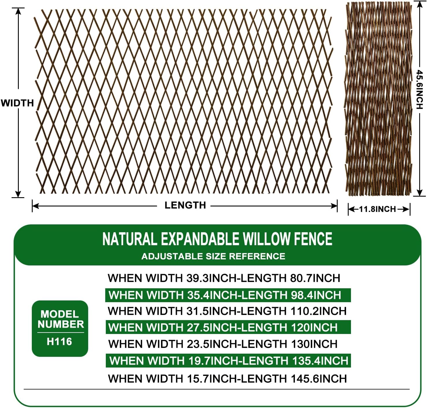 Expandable Garden Trellis Plant Support Willow Lattice Fence Panel for Climbing Plants Vine Ivy Rose Cucumbers Clematis
