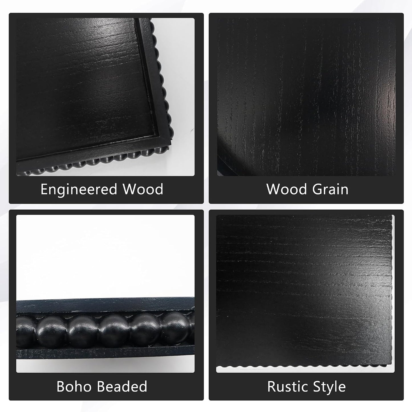 Decorative Tray Rectangular Wood Beaded / Black / 16 x 12 x 1
