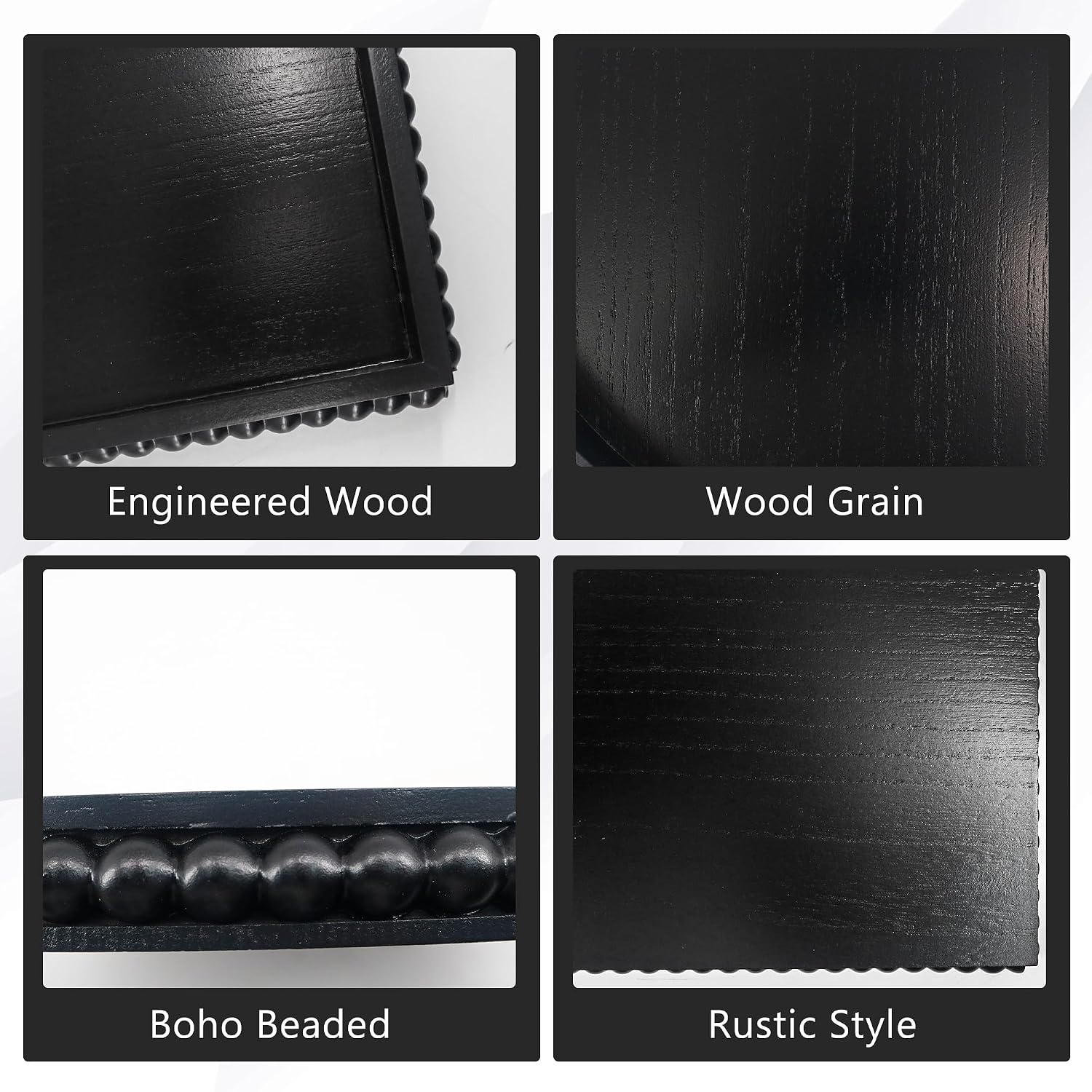 Decorative Tray Rectangular Wood Beaded / Black / 16 x 12 x 1