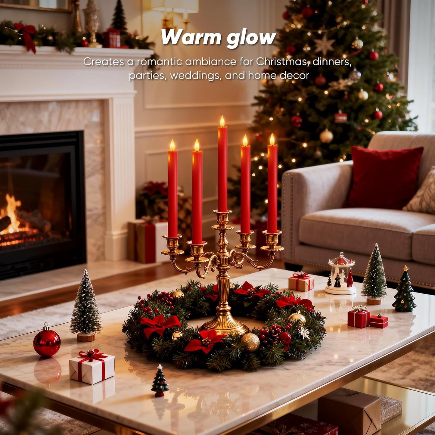 Homemory 6 Pcs Real Wax LED Red Flameless Taper Candles with Remote Timer, 9.6 Inches Fake Candlesticks, Dripless