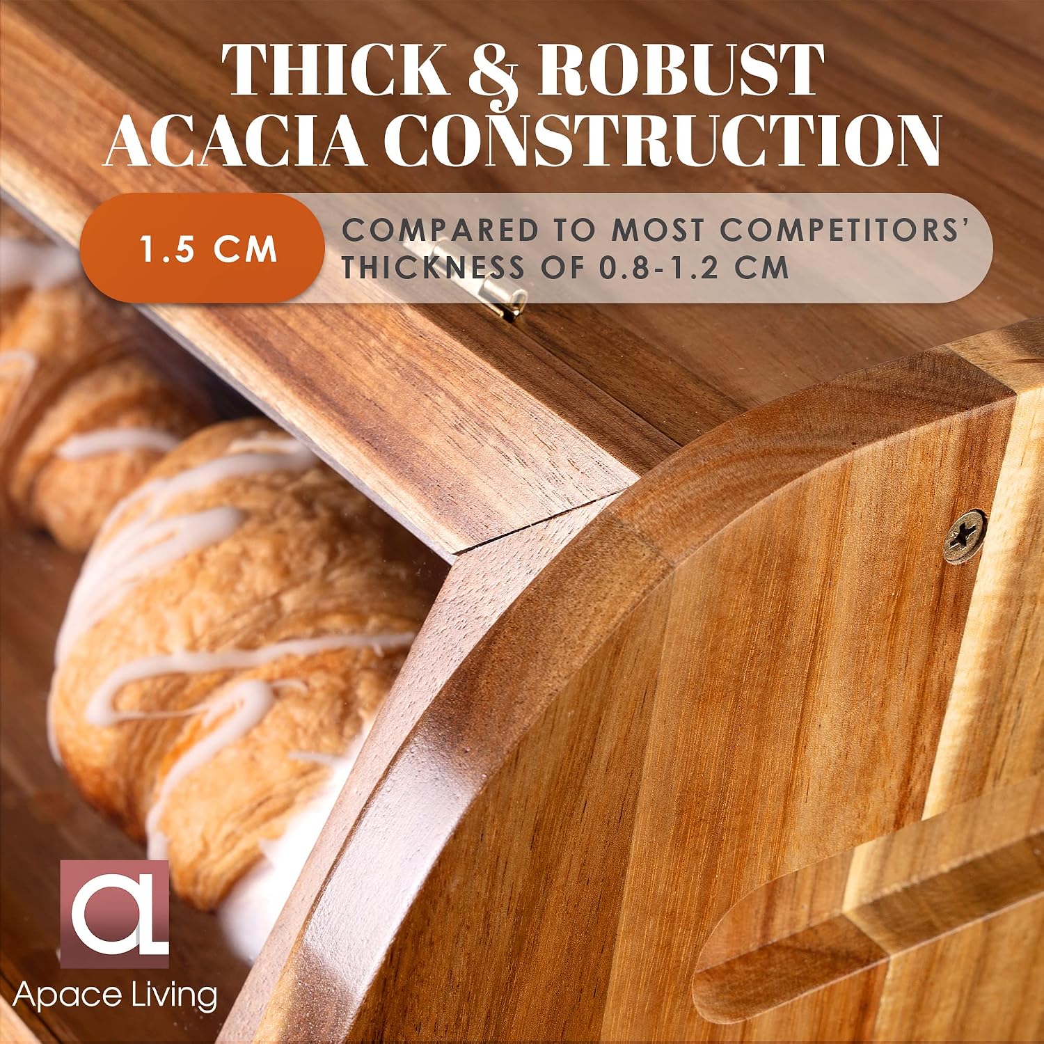 Arise Acacia Wooden Bread Box for Kitchen Countertop, Extra Large 2-Shelf | Bread Storage Container with Clear Windows