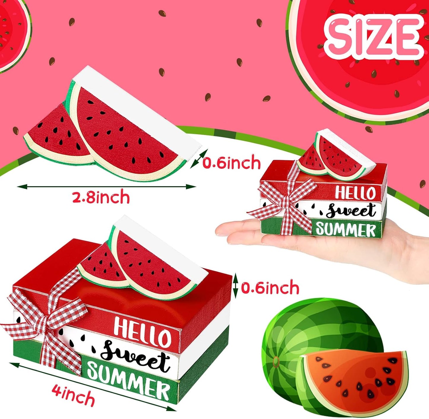 Watermelon Tiered Tray Decor Rustic Farmhouse Summer Wooden Bead Garland / Set of 6