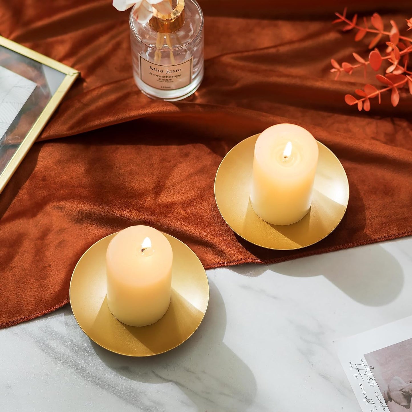 Pillar Plate Candle Holder / Gold / Set of 3