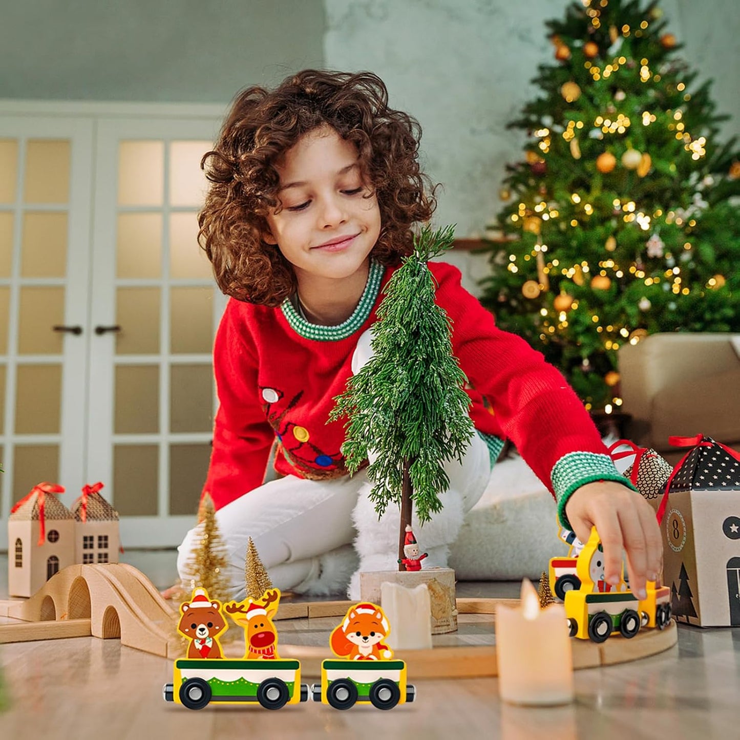 Christmas Advent Calendar Gifts for Kids, Magnetic Wooden Animal Train Set | 2026 24 Days Xmas Surprise Countdown Gifts