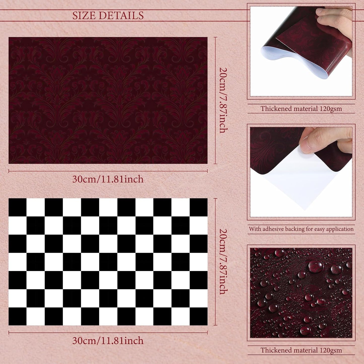 6 Sheets Miniature Model Wallpaper & Flooring Set / Red,black White / Checkered Style