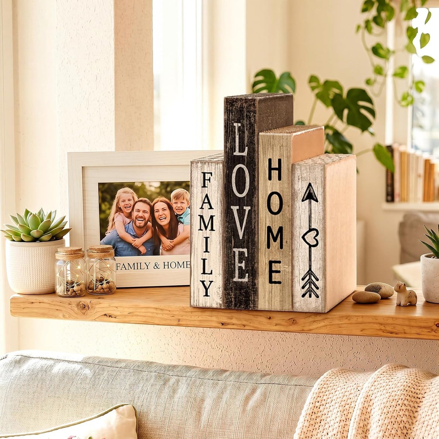 Farmhouse Table Decor Wooden Stacked Books Family Sweet Home Tiered / Family Love Home / Set of 4