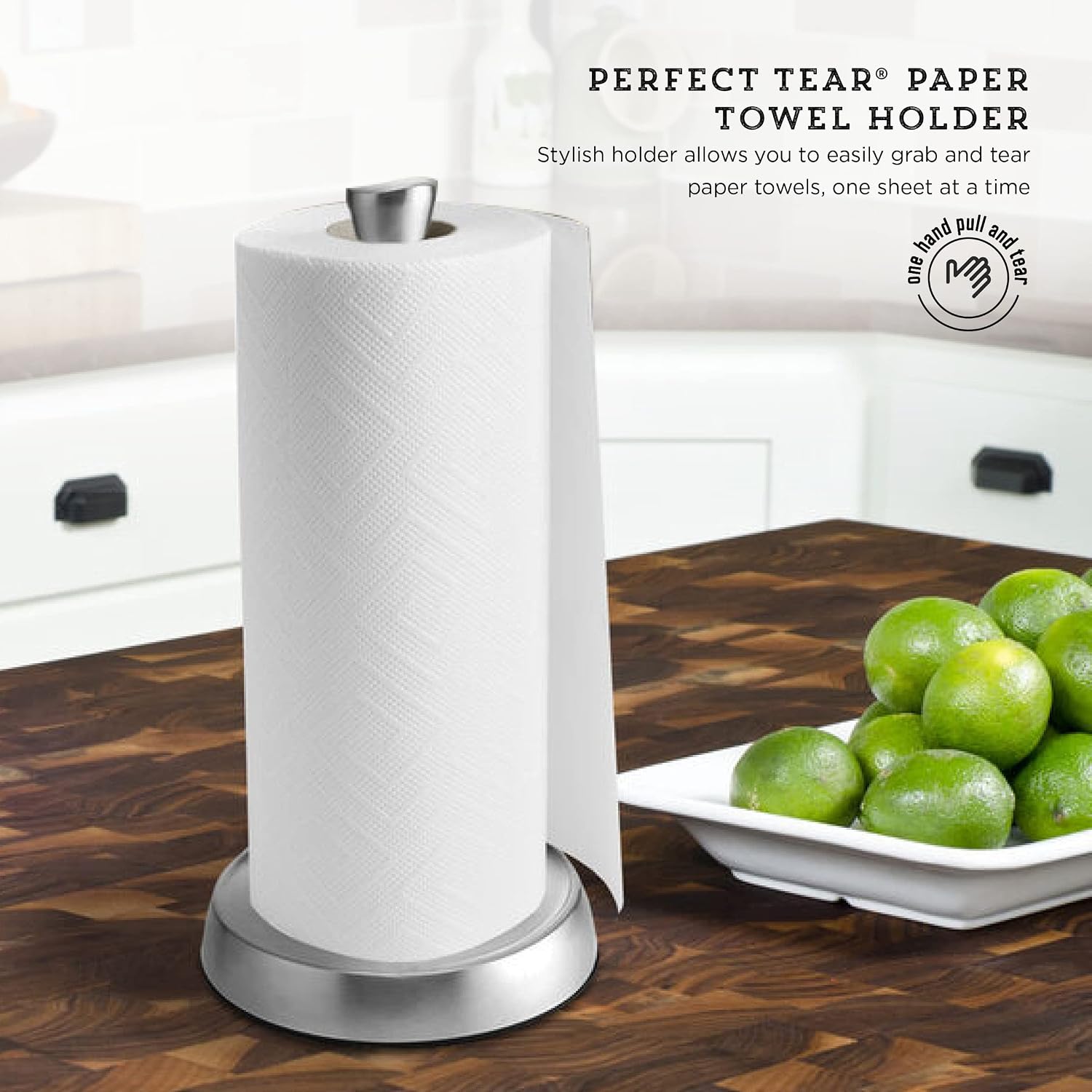 Kamenstein Wave Design Perfect Tear Stainless Steel Countertop Paper Towel Holder, One Handed Pull, No Unraveling