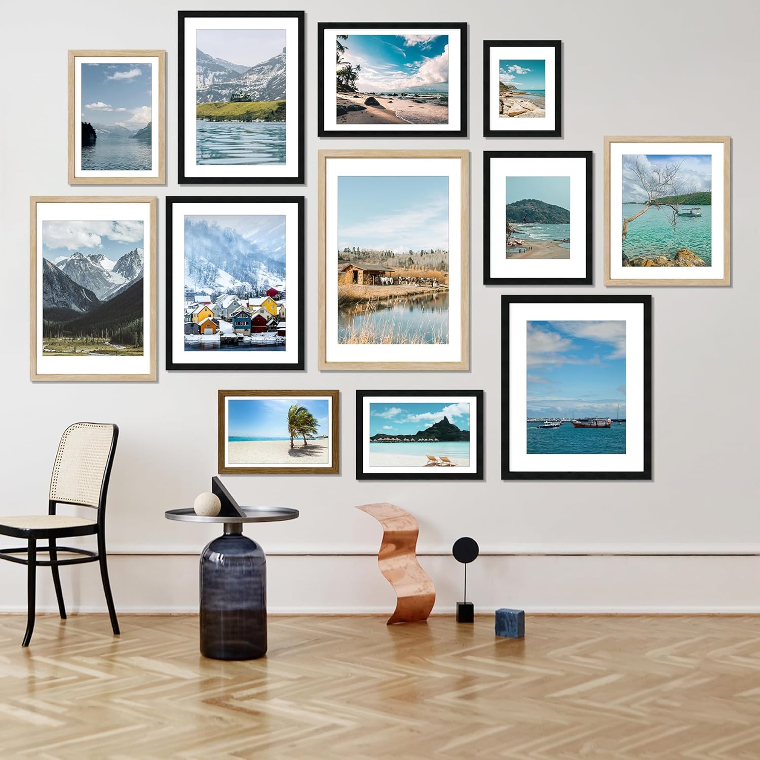 24X36 Poster Frame, Display Pictures 20X30 with Mat or 24X36 Without, Wall Hanging Frames, Rustic Brown, 3 Pack