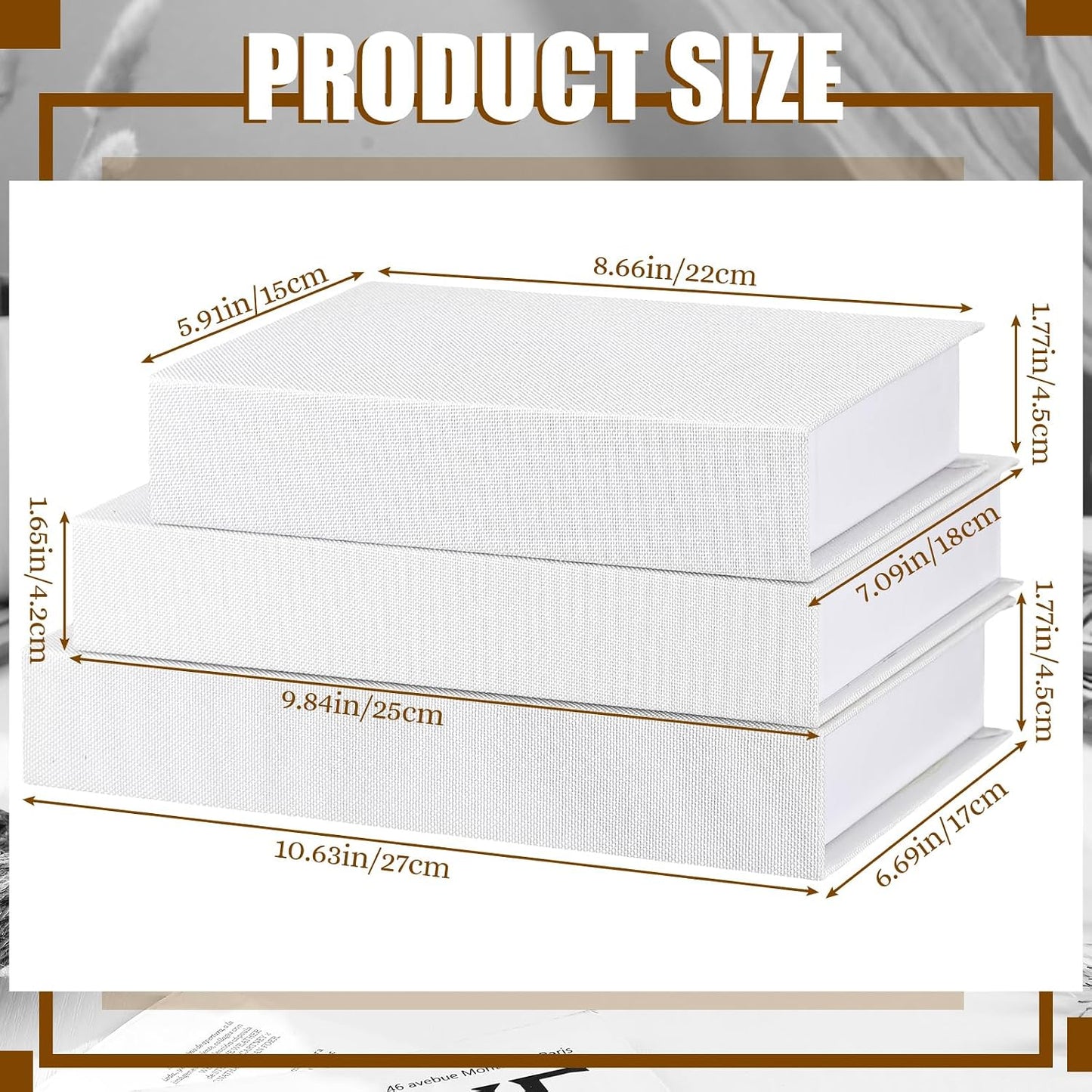 Fake Book Box Neutral Linen Book Box Decorative Faux Prop Storage / Multi Sizes / White / Set of 3
