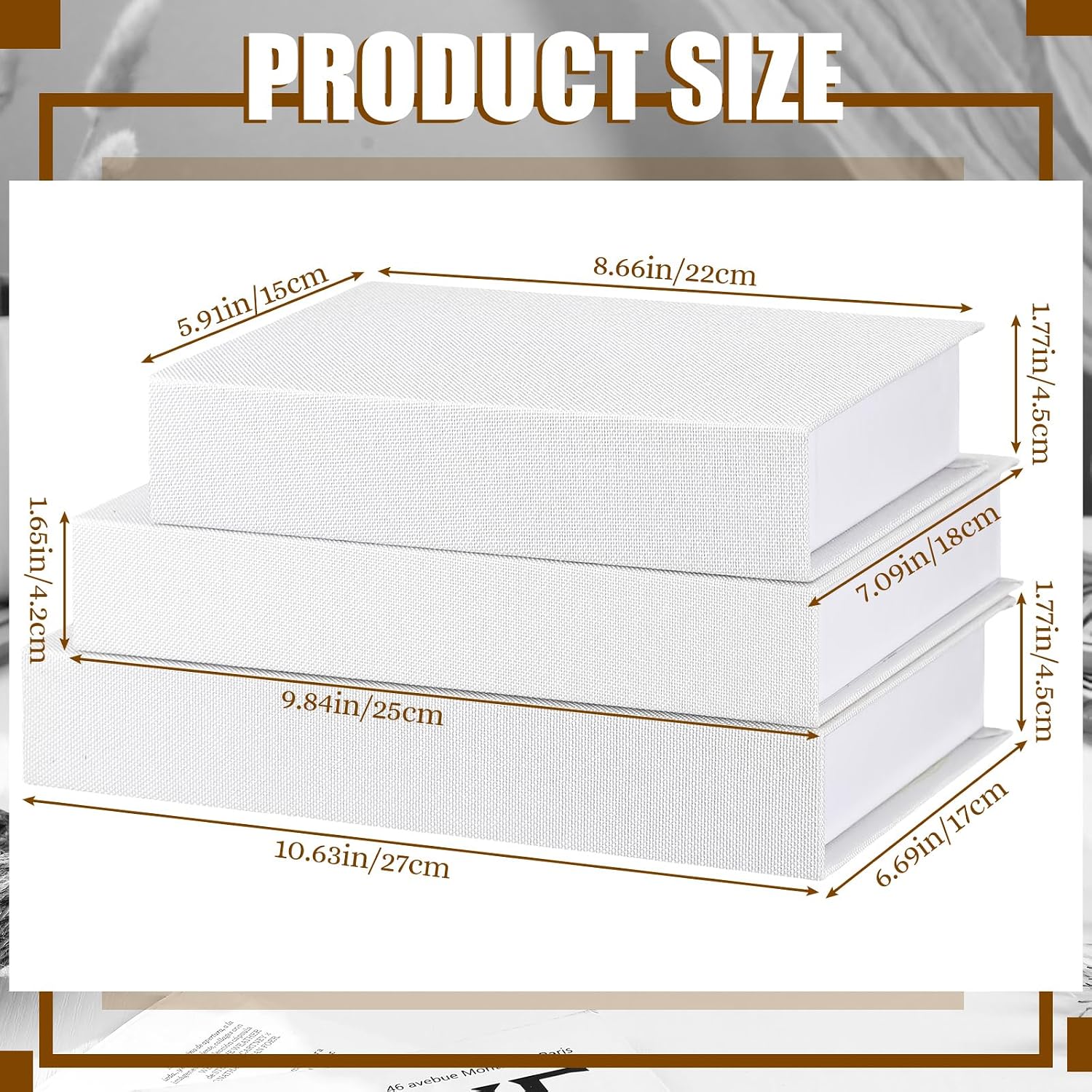 Fake Book Box Neutral Linen Book Box Decorative Faux Prop Storage / Multi Sizes / White / Set of 3