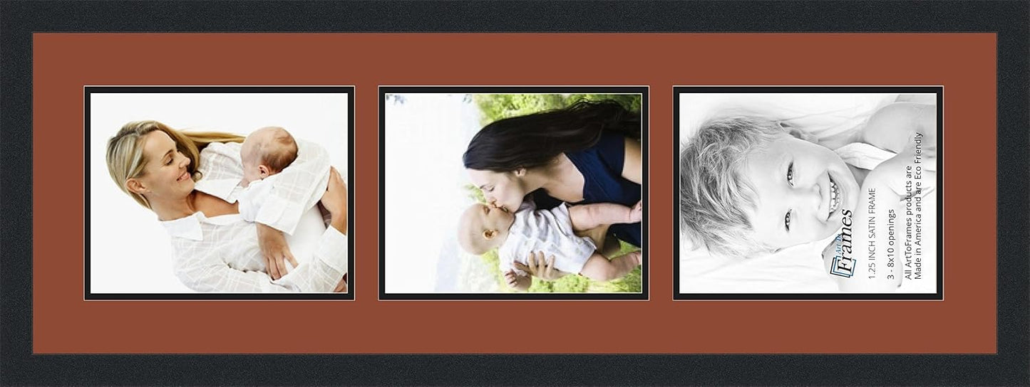 ArtToFrames Collage Photo Frame Double Mat with 3 - 8x10 Openings and Satin Black Frame